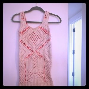 Cream and coral lace bodycon dress